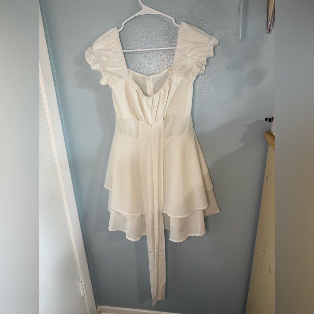 Elegant White Ruffle Sleeve Dress